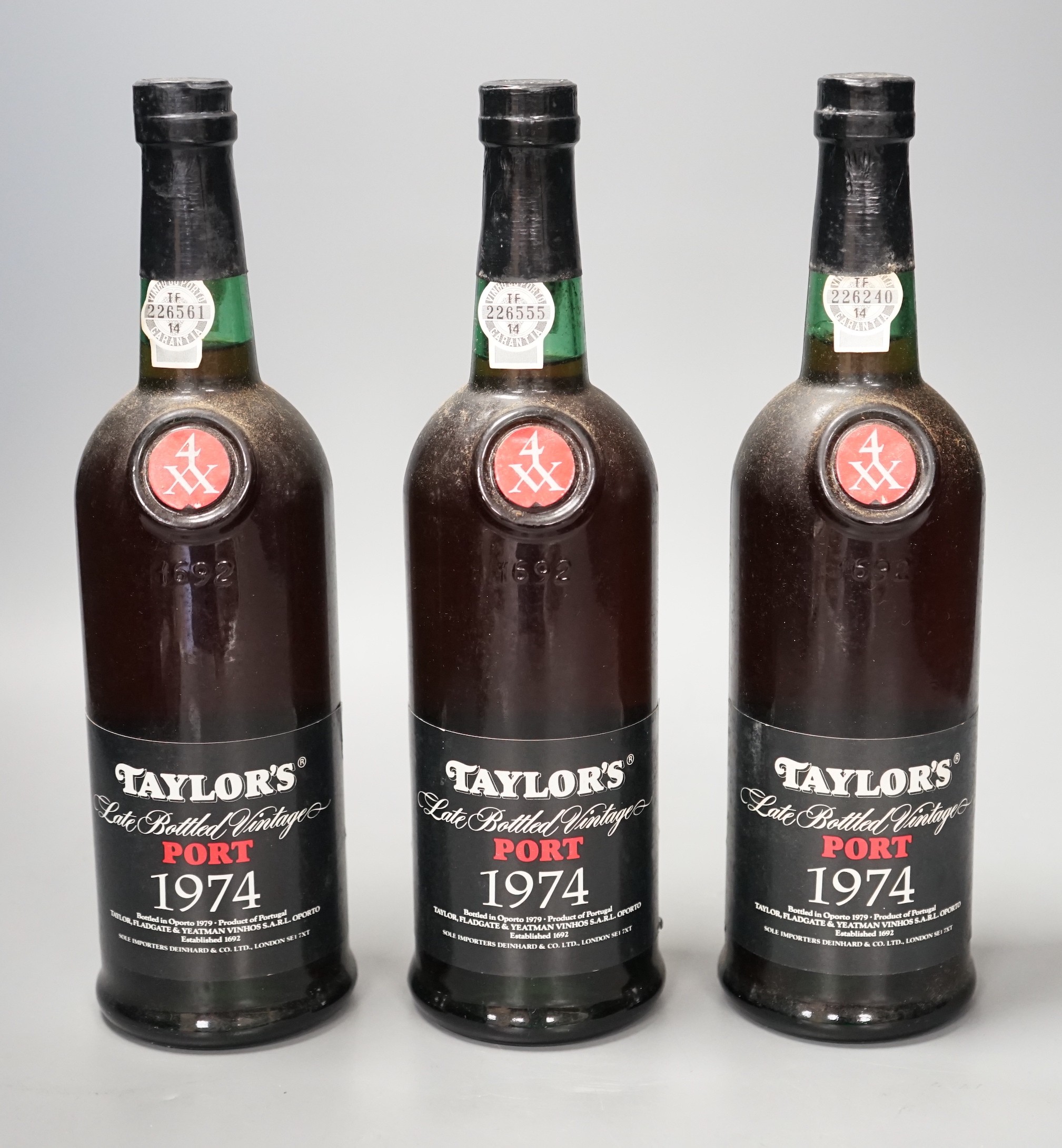 Three bottles of Taylors 1974 Port